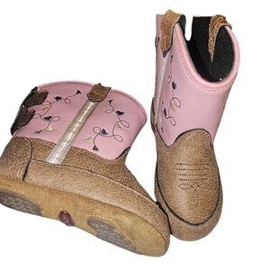 Old West Pink and Brown Embroidered Baby Western Booties